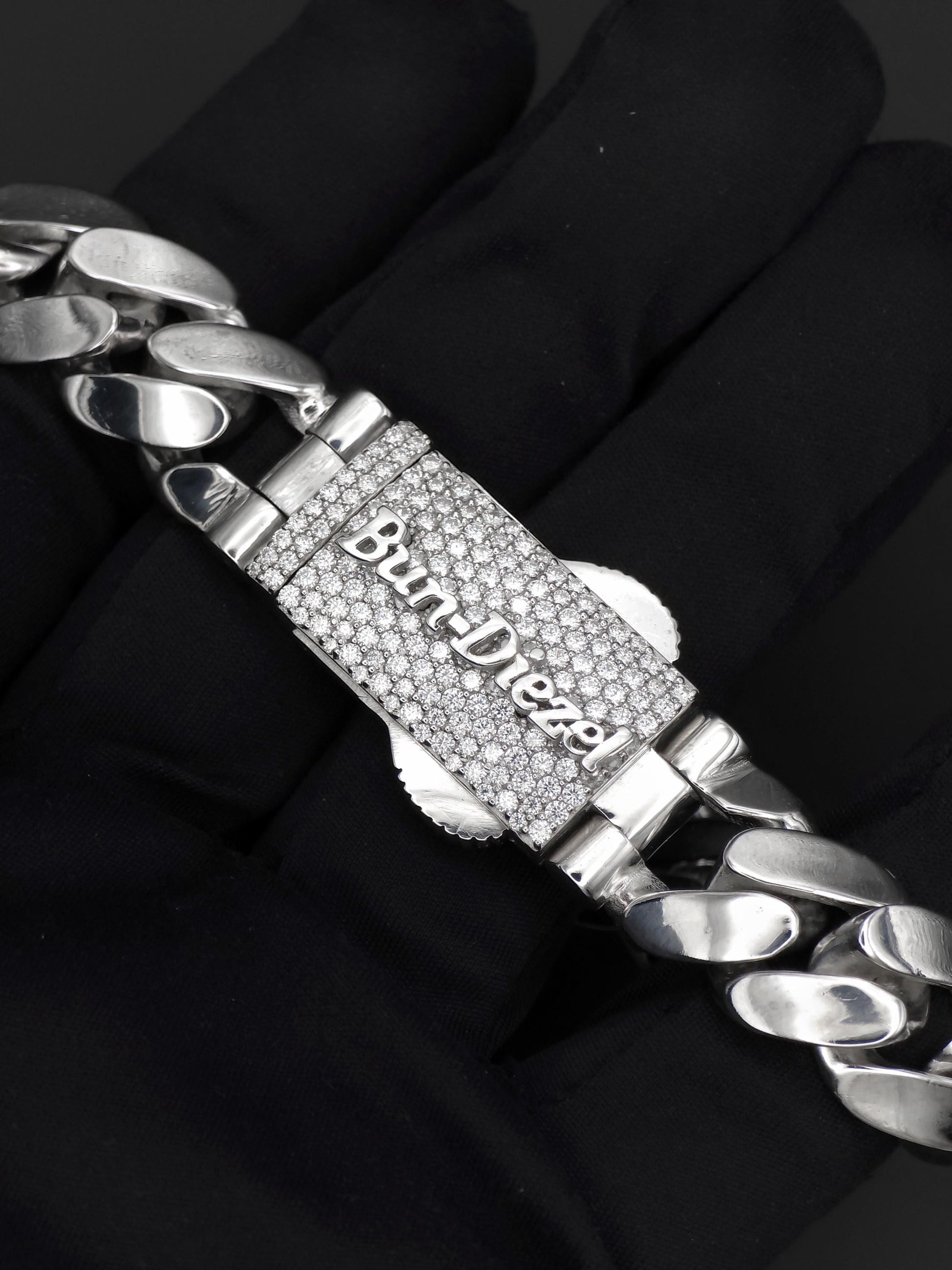 15mm Cuban Link Bracelet with Custom Moissanite Lock | Solid 925 Sterling Silver | Plain Polished Finish | Iced Out Clasp | Hip Hop Jewelry