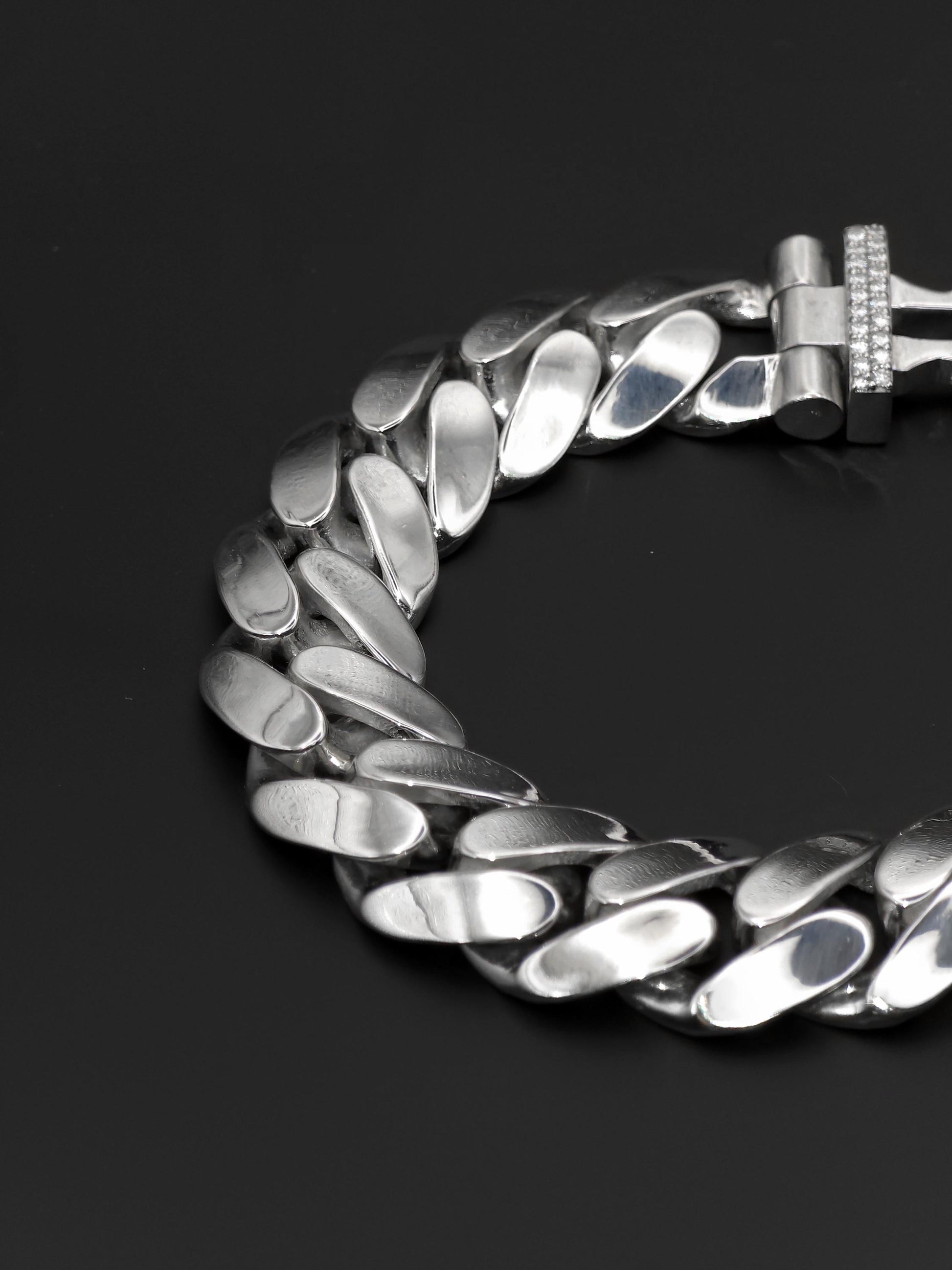 15mm Cuban Link Bracelet with Custom Moissanite Lock | Solid 925 Sterling Silver | Plain Polished Finish | Iced Out Clasp | Hip Hop Jewelry