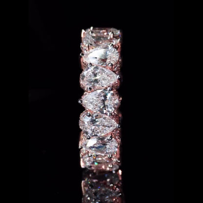 Eternity Band Ring | Pear Shape Moissanite | D Color VVS1 Moissanite Diamonds | Full Iced Out Band Ring | 925 Silver or 10K Gold
