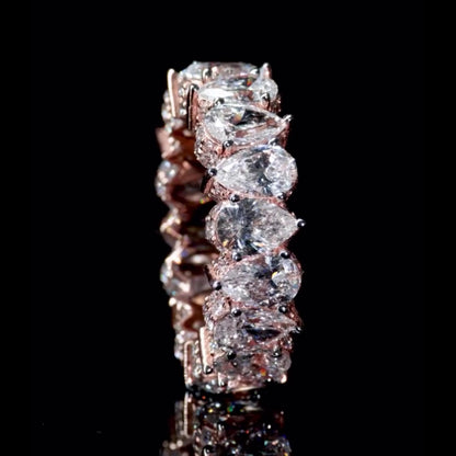 Eternity Band Ring | Pear Shape Moissanite | D Color VVS1 Moissanite Diamonds | Full Iced Out Band Ring | 925 Silver or 10K Gold