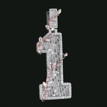 Custom Iced Out Number Pendant | Rhodium Plated 925 Sterling Silver | VVS1 Moissanite Diamonds | Personalized Hip Hop Jewelry