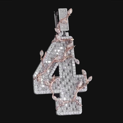 Custom Iced Out Number Pendant | Rhodium Plated 925 Sterling Silver | VVS1 Moissanite Diamonds | Personalized Hip Hop Jewelry