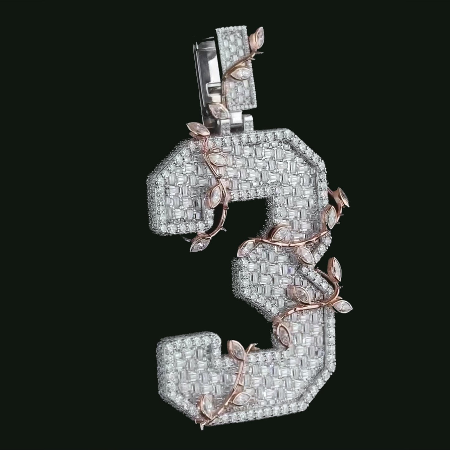 Custom Iced Out Number Pendant | Rhodium Plated 925 Sterling Silver | VVS1 Moissanite Diamonds | Personalized Hip Hop Jewelry