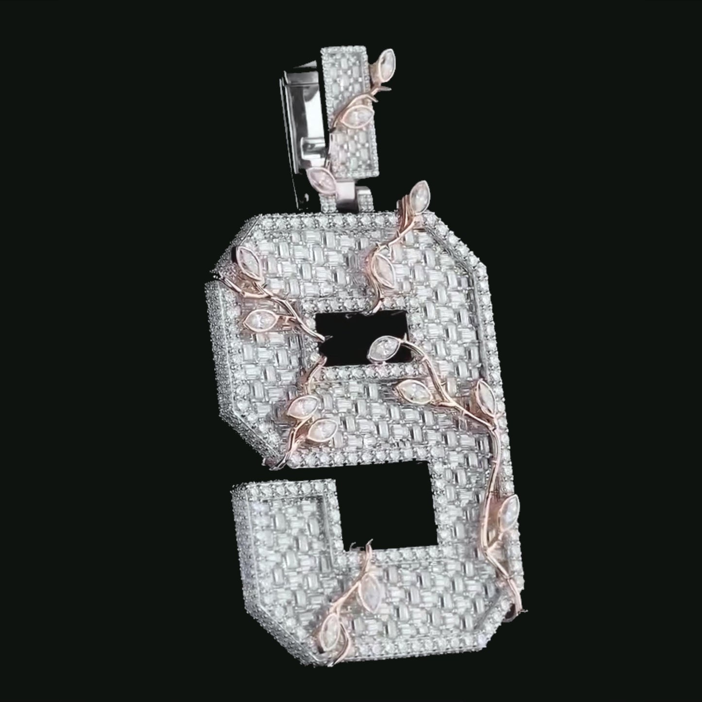 Custom Iced Out Number Pendant | Rhodium Plated 925 Sterling Silver | VVS1 Moissanite Diamonds | Personalized Hip Hop Jewelry
