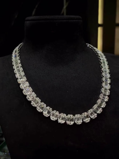 10mm VVS Moissanite Track Necklace | Baguette & Round Cut Moissanite | Pass Diamond Tester | 925 Sterling Silver | Necklace for Men / Women
