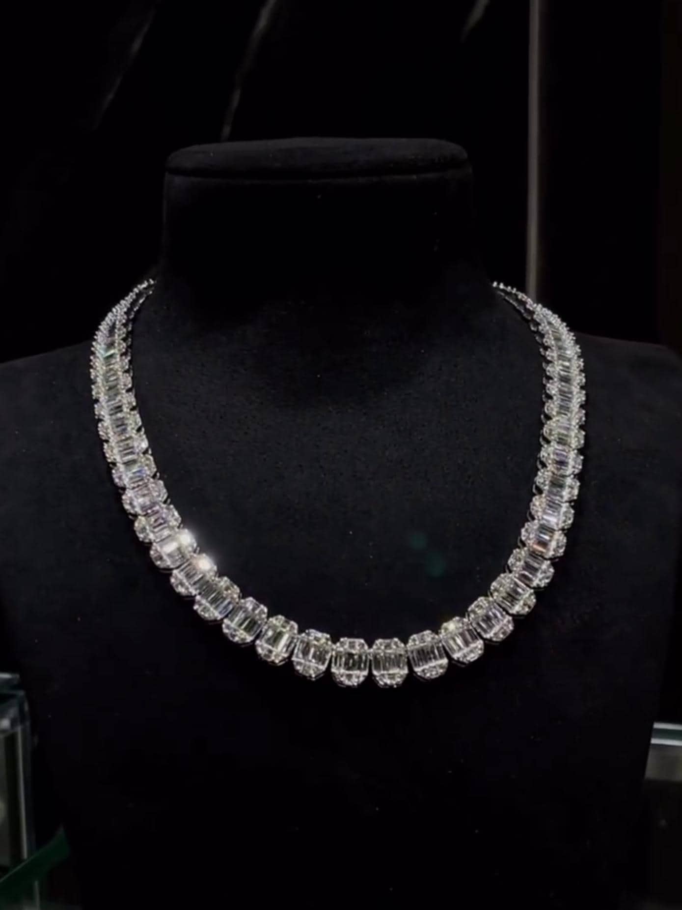 10mm Baguette & Round Cut Track Chain | D Color VVS1 Moissanite, Pass Diamond Tester | Tennis Necklace for Men / Women | 925 Sterling Silver