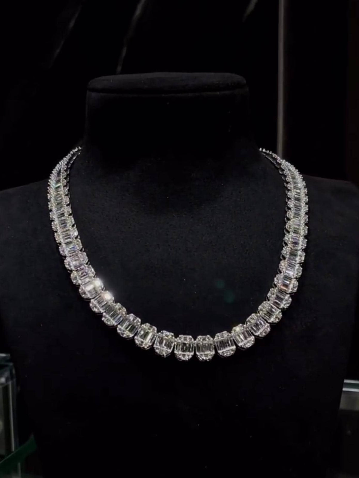 10mm VVS Moissanite Track Necklace | Baguette & Round Cut Moissanite | Pass Diamond Tester | 925 Sterling Silver | Necklace for Men / Women