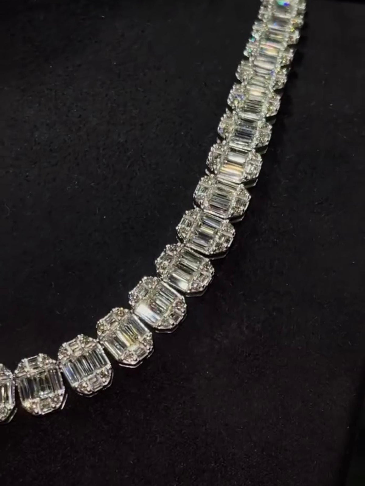10mm VVS Moissanite Track Necklace | Baguette & Round Cut Moissanite | Pass Diamond Tester | 925 Sterling Silver | Necklace for Men / Women