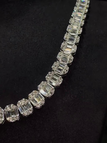 10mm VVS Moissanite Track Necklace | Baguette & Round Cut Moissanite | Pass Diamond Tester | 925 Sterling Silver | Necklace for Men / Women