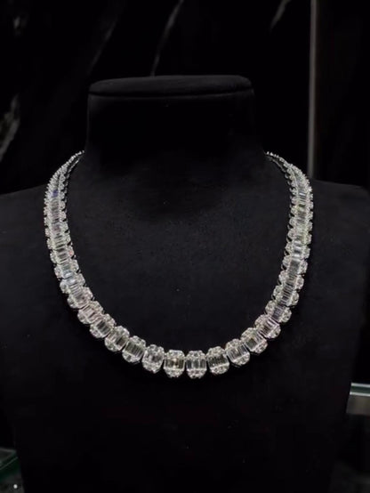 10mm Baguette & Round Cut Track Chain | D Color VVS1 Moissanite, Pass Diamond Tester | Tennis Necklace for Men / Women | 925 Sterling Silver
