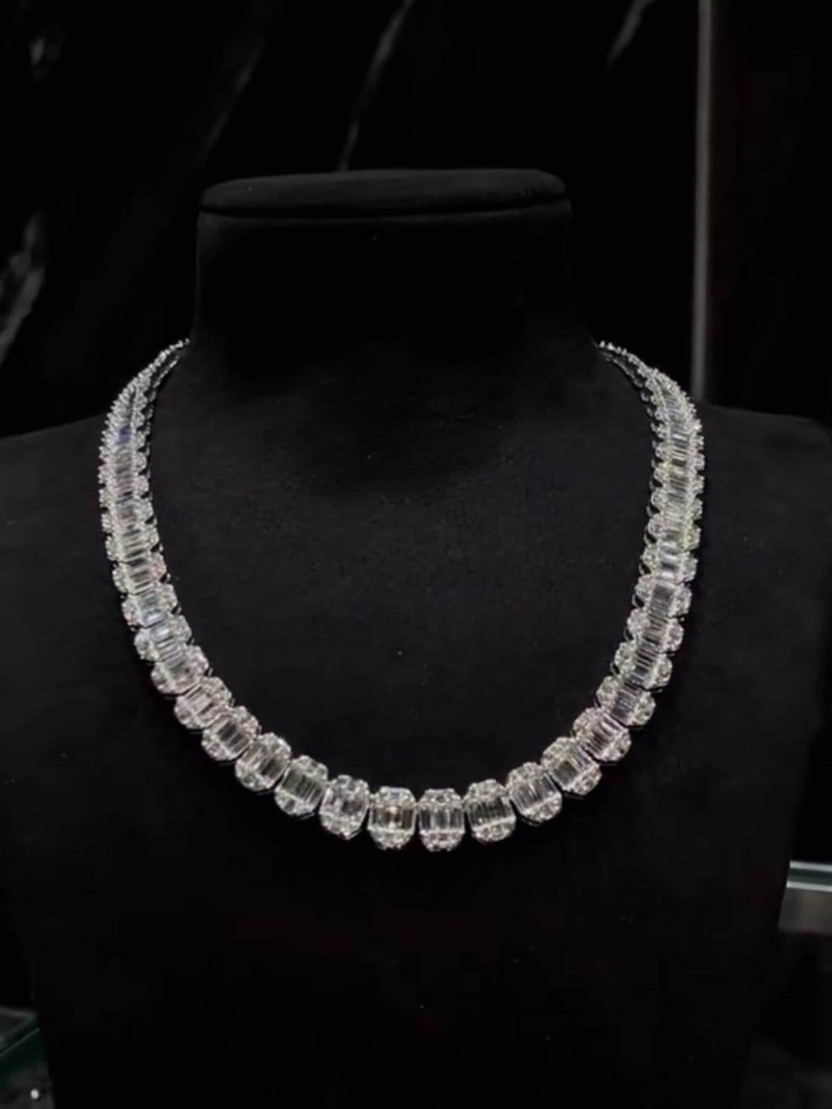 10mm VVS Moissanite Track Necklace | Baguette & Round Cut Moissanite | Pass Diamond Tester | 925 Sterling Silver | Necklace for Men / Women
