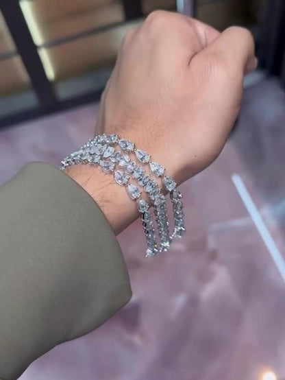 VVS Moissanite Diamond Fancy Bracelet, VVS1 Quality Pear Moissanite Diamond, Pass Diamond Tester, Heavy Quality 925 Sterling Silver