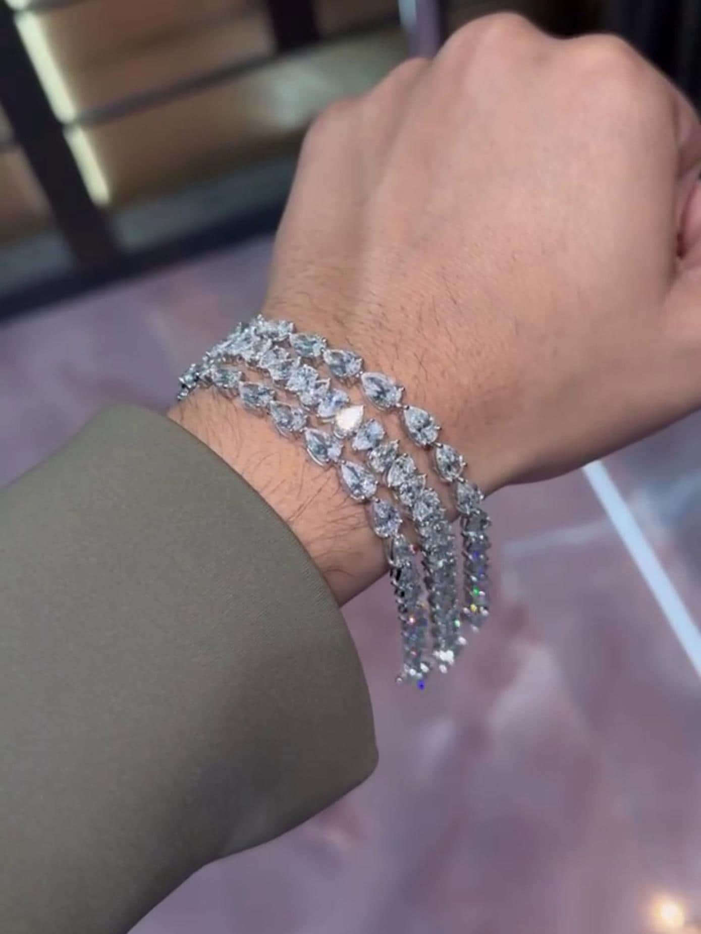 VVS Moissanite Diamond Fancy Bracelet, VVS1 Quality Pear Moissanite Diamond, Pass Diamond Tester, Heavy Quality 925 Sterling Silver