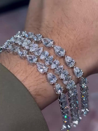 VVS Moissanite Diamond Fancy Bracelet, VVS1 Quality Pear Moissanite Diamond, Pass Diamond Tester, Heavy Quality 925 Sterling Silver