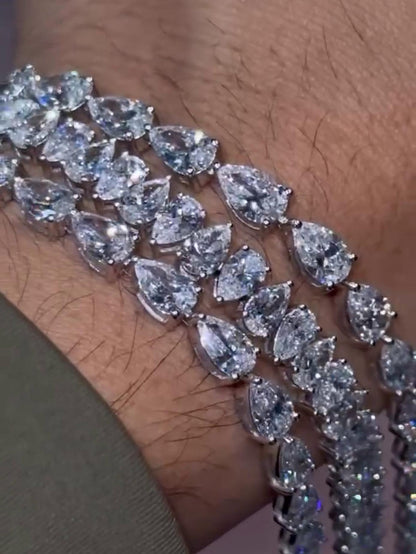 VVS Moissanite Diamond Fancy Bracelet, VVS1 Quality Pear Moissanite Diamond, Pass Diamond Tester, Heavy Quality 925 Sterling Silver