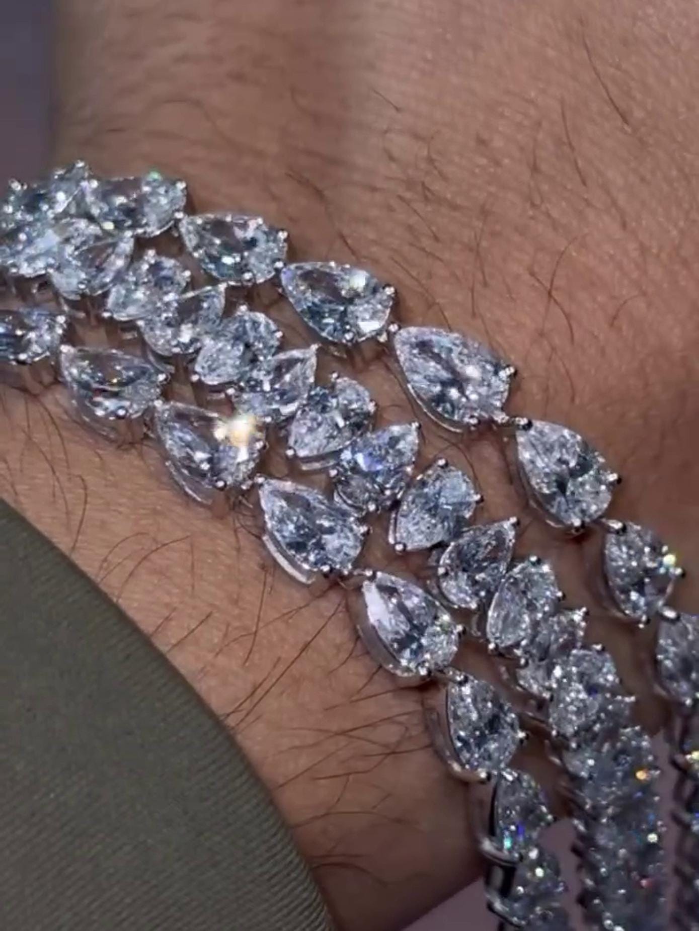 VVS Moissanite Diamond Fancy Bracelet, VVS1 Quality Pear Moissanite Diamond, Pass Diamond Tester, Heavy Quality 925 Sterling Silver