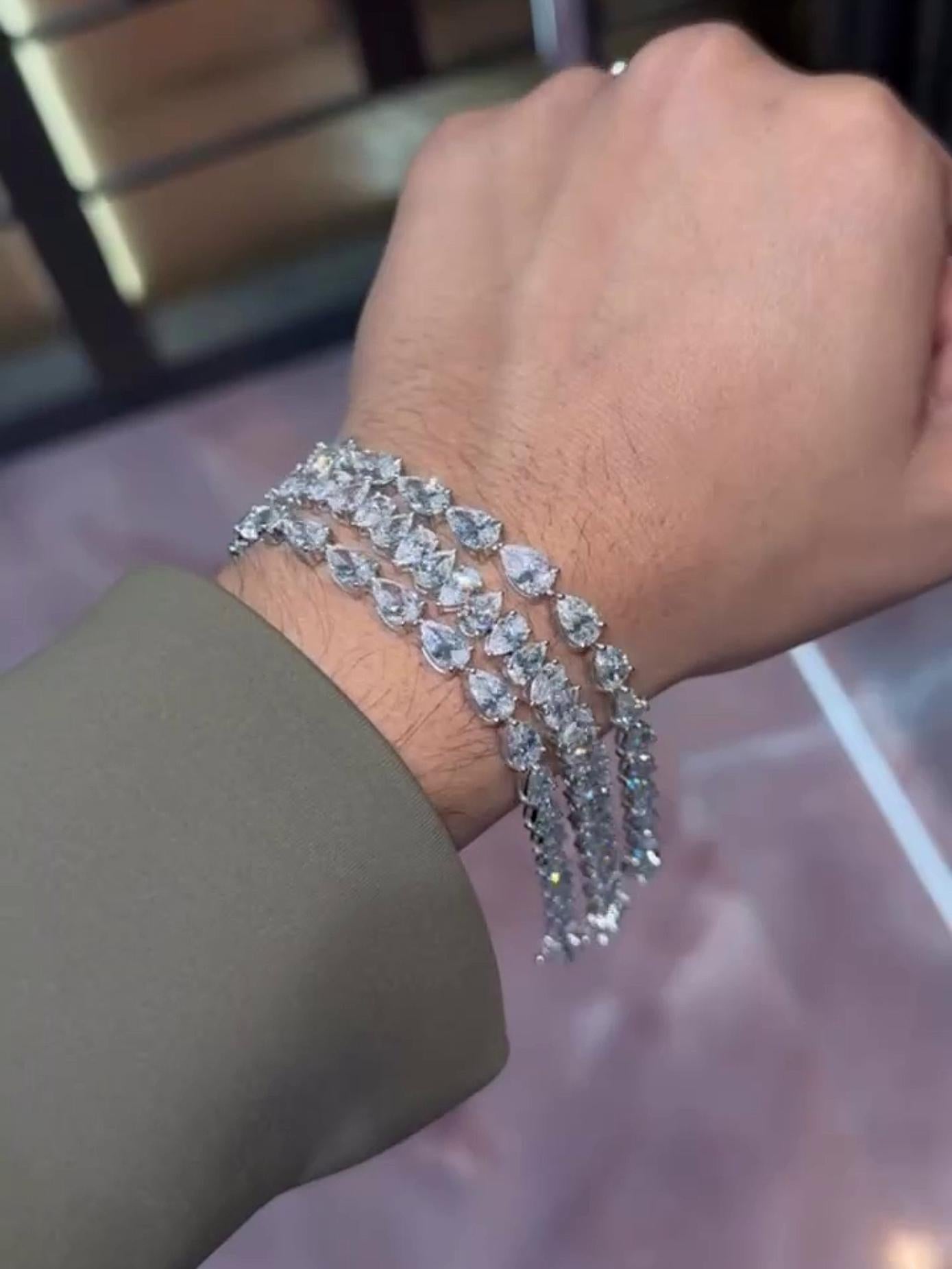 VVS Moissanite Diamond Fancy Bracelet, VVS1 Quality Pear Moissanite Diamond, Pass Diamond Tester, Heavy Quality 925 Sterling Silver