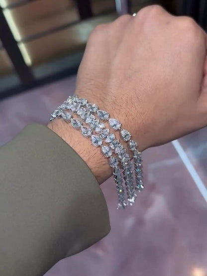 VVS Moissanite Diamond Fancy Bracelet, VVS1 Quality Pear Moissanite Diamond, Pass Diamond Tester, Heavy Quality 925 Sterling Silver