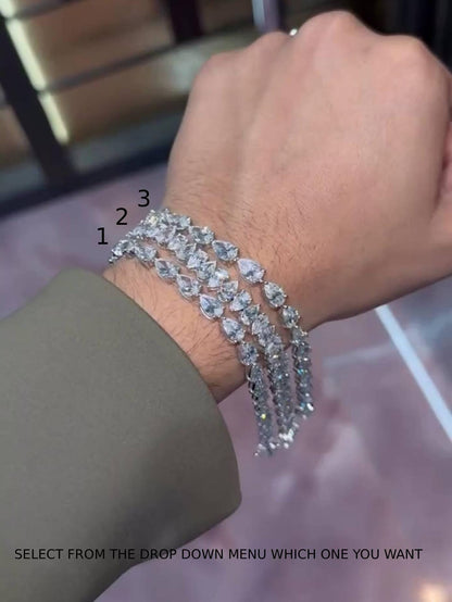 VVS Moissanite Diamond Fancy Bracelet, VVS1 Quality Pear Moissanite Diamond, Pass Diamond Tester, Heavy Quality 925 Sterling Silver