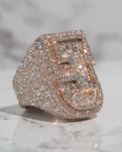 Men's Custom Initial Ring | VVS1 Moissanite Diamonds | Rhodium Plated 925 Silver | Statement Ring | Hip Hop Jewelry Gift | Personalized Ring