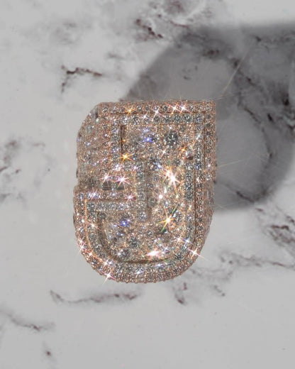 Men's Custom Initial Ring | VVS1 Moissanite Diamonds | Rhodium Plated 925 Silver | Statement Ring | Hip Hop Jewelry Gift | Personalized Ring