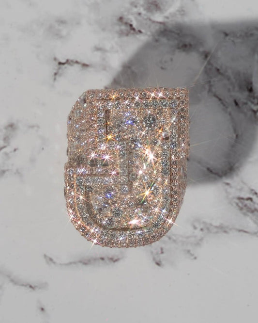 Men's Custom Initial Ring | VVS1 Moissanite Diamonds | Rhodium Plated 925 Silver | Statement Ring | Hip Hop Jewelry Gift | Personalized Ring