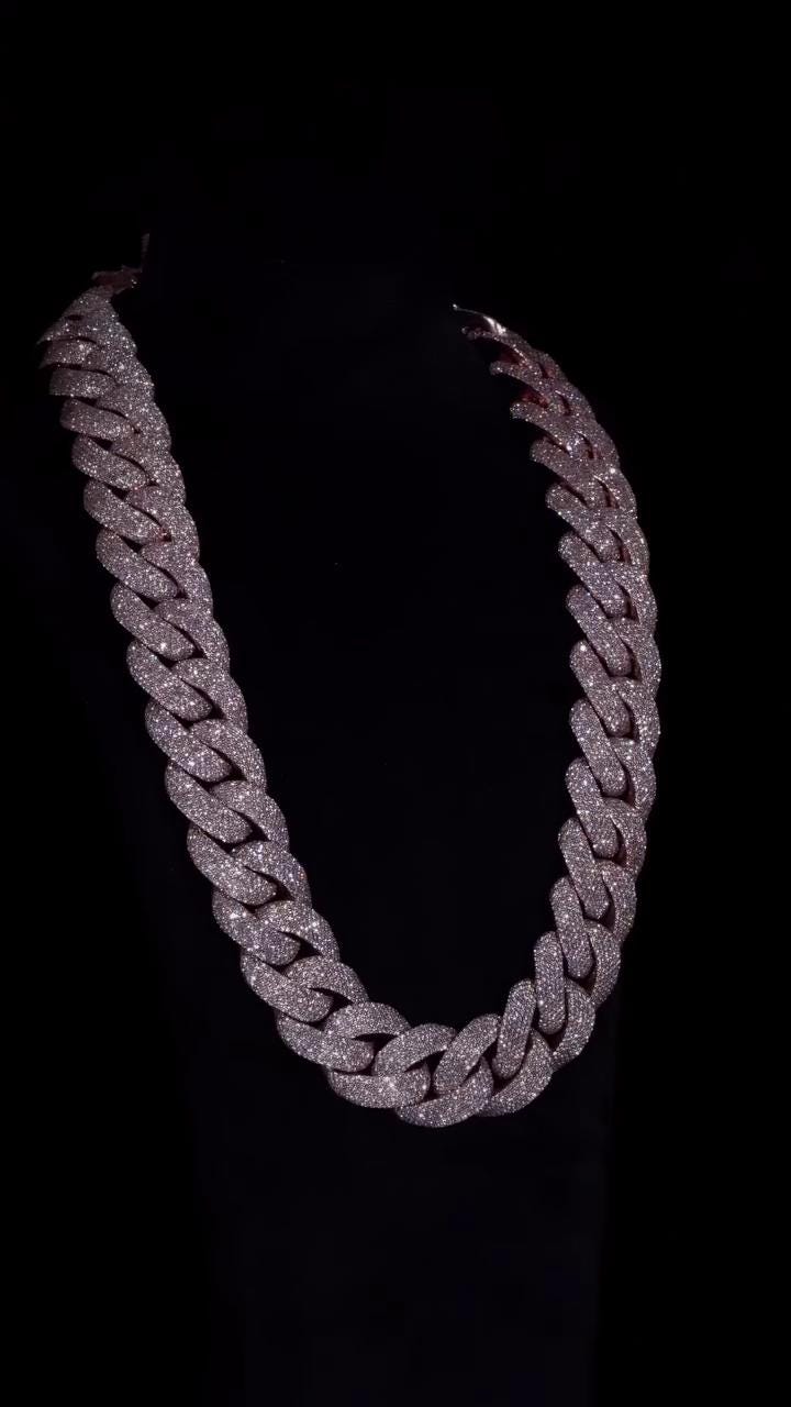 Big Pave Cuban Chain with 100cts Diamonds - 26mm Wide, VVS1 Quality Round-cut Moissanite Diamond, Pass Diamond Tester