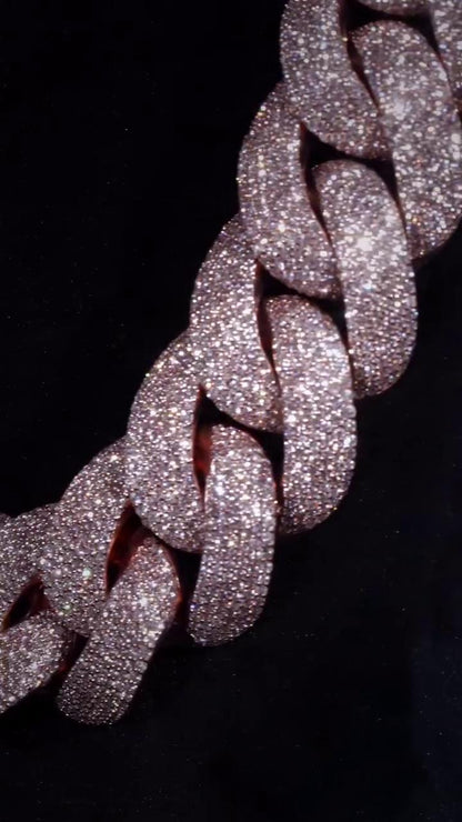 Big Pave Cuban Chain with 100cts Diamonds - 26mm Wide, VVS1 Quality Round-cut Moissanite Diamond, Pass Diamond Tester