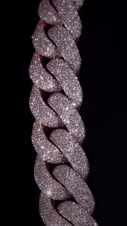 Big Pave Cuban Chain with 100cts Diamonds - 26mm Wide, VVS1 Quality Round-cut Moissanite Diamond, Pass Diamond Tester