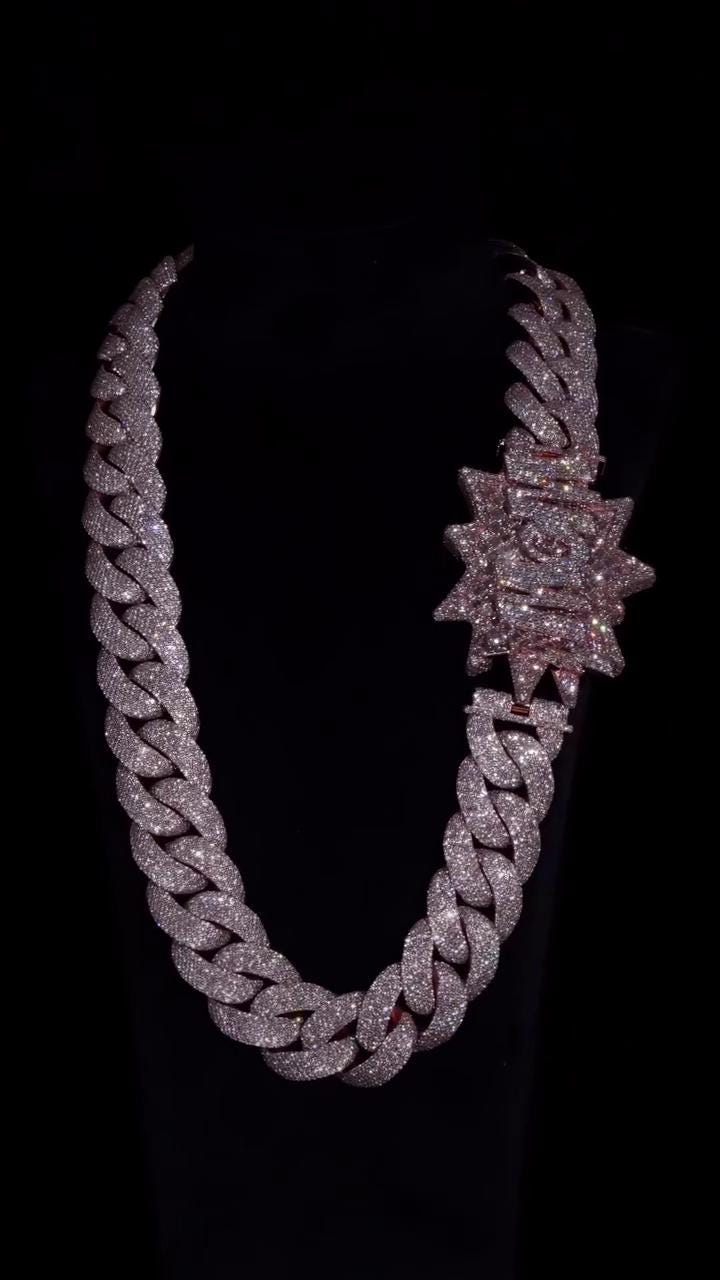 Big Pave Cuban Chain with 100cts Diamonds - 26mm Wide, VVS1 Quality Round-cut Moissanite Diamond, Pass Diamond Tester