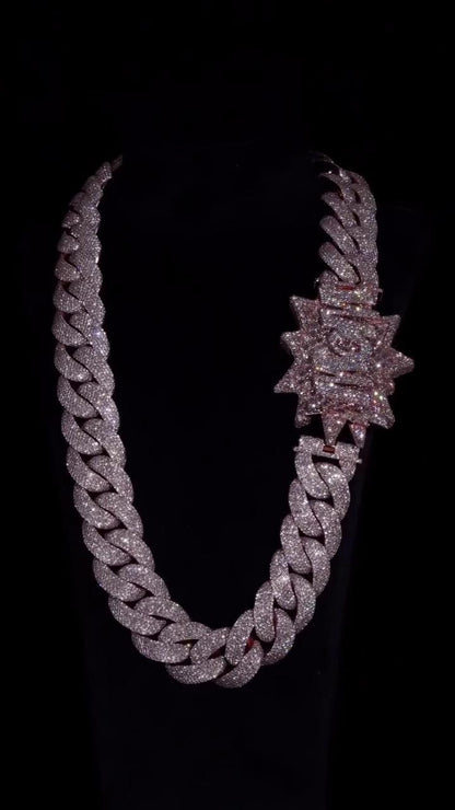 Big Pave Cuban Chain with 100cts Diamonds - 26mm Wide, VVS1 Quality Round-cut Moissanite Diamond, Pass Diamond Tester