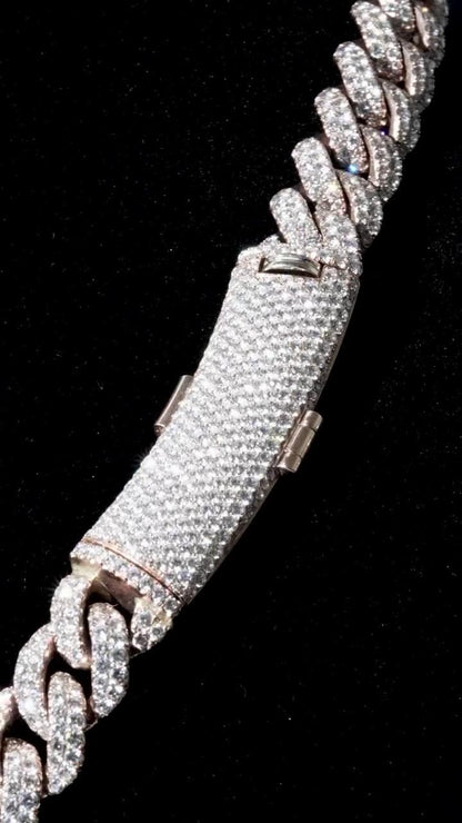18mm Miami Cuban Link Chain | 2 rows of VVS1 Quality Round-Cut Moissanite | Passes Diamond Tester | Rhodium-Plated 925 Sterling Silver