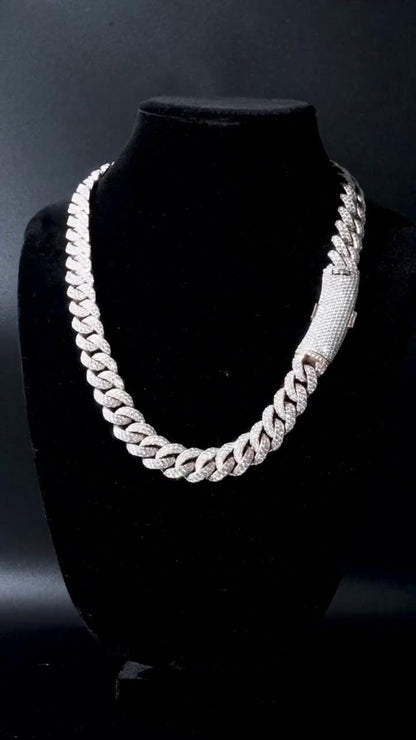 18mm Miami Cuban Link Chain | 2 rows of VVS1 Quality Round-Cut Moissanite | Passes Diamond Tester | Rhodium-Plated 925 Sterling Silver