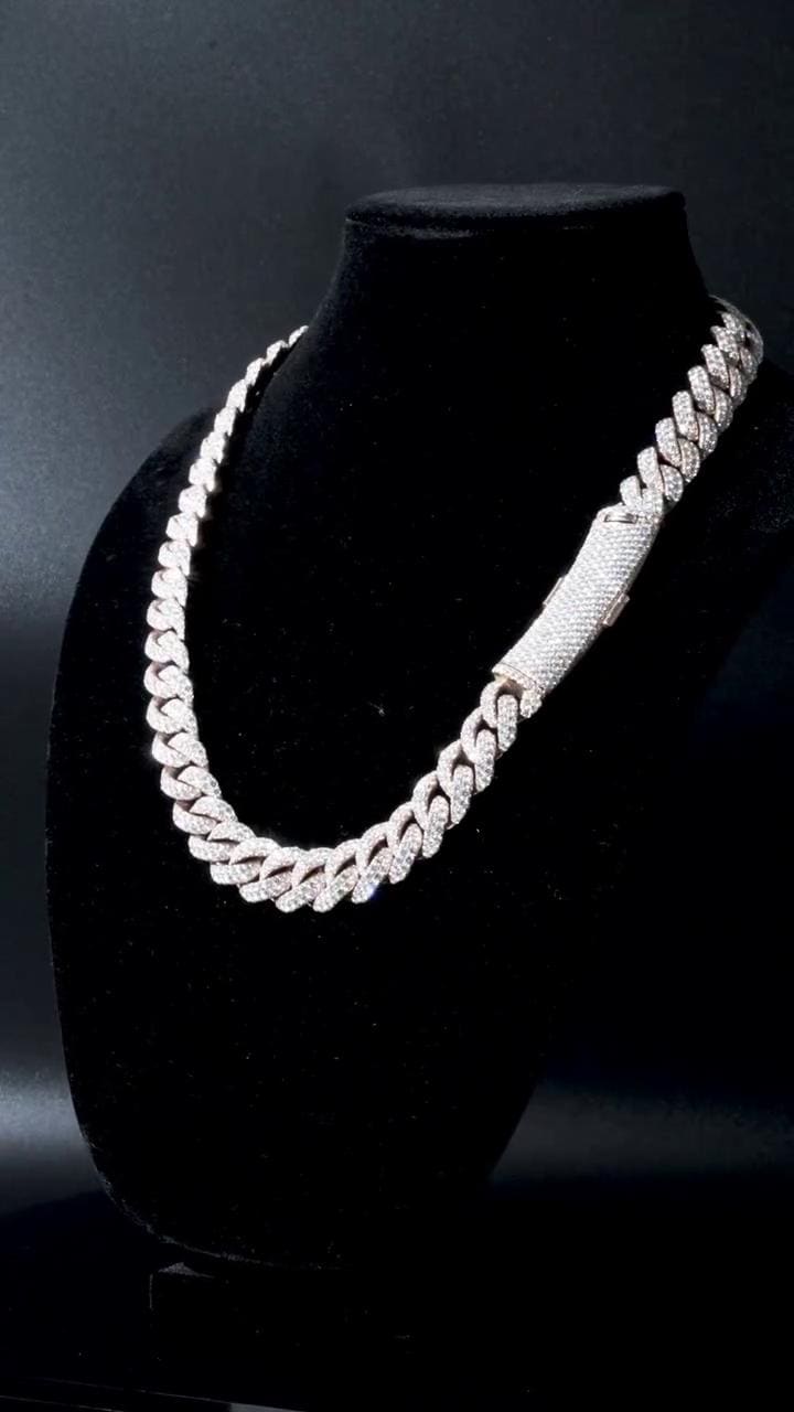 18mm Miami Cuban Link Chain | 2 rows of VVS1 Quality Round-Cut Moissanite | Passes Diamond Tester | Rhodium-Plated 925 Sterling Silver