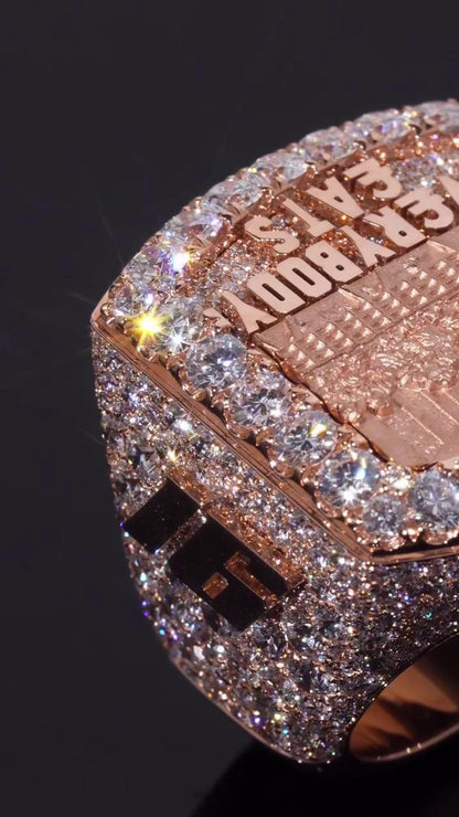 Custom Iced Out Championship Ring, 925 Sterling Silver & VVS Moissanite, Personalized Hip Hop Bling Ring, Men's Statement Jewelry