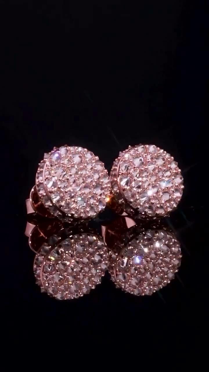 10mm Inverted Mosaic Set Moissanite Stud Earrings, D Color VVS1 Round Cut, 925 Sterling Silver or Solid 10K Gold, Passes Diamond Tester