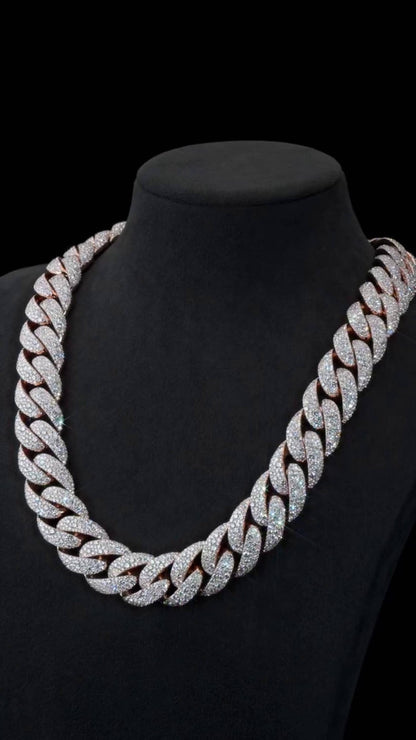 22mm Mosaic Set Miami Cuban Link Chain | VVS1 Moissanite Diamonds | 925 Sterling Silver | Iced Out Hip Hop Necklace
