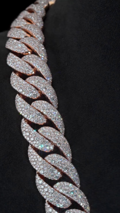 22mm Mosaic Set Miami Cuban Link Chain | VVS1 Moissanite Diamonds | 925 Sterling Silver | Iced Out Hip Hop Necklace