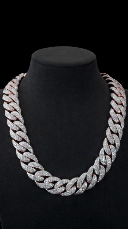 22mm Mosaic Set Miami Cuban Link Chain | VVS1 Moissanite Diamonds | 925 Sterling Silver | Iced Out Hip Hop Necklace