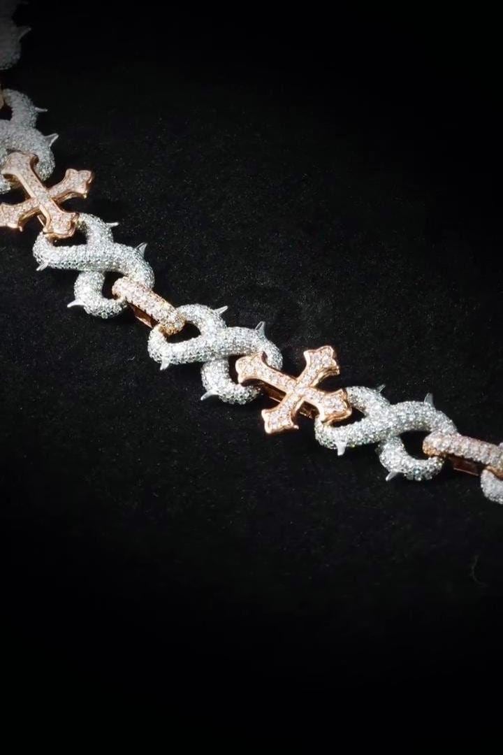 Iced Out Cross Link Bracelet | 925 Silver or 10K Gold | VVS1 Moissanite Hip Hop Jewelry | Diamond Tester Passed