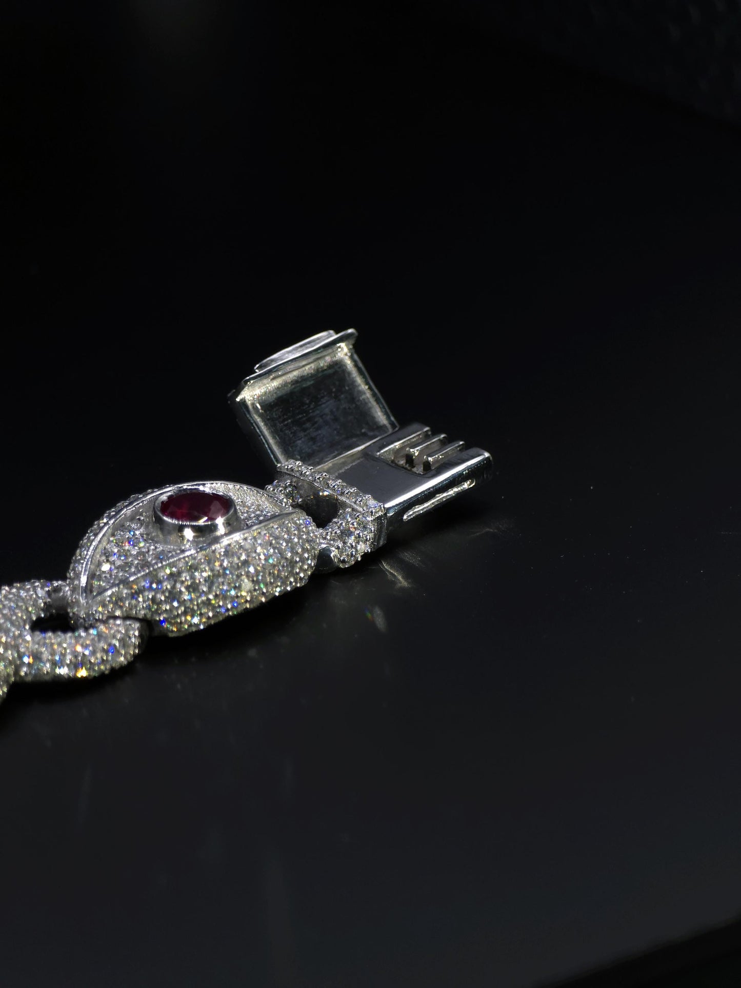 Luxury Ruby Evil Eye Bracelet | 16mm Wide | VVS1 Moissanite Iced Out Link Bracelet | 925 Sterling Silver | Hip Hop Jewelry for Men & Women