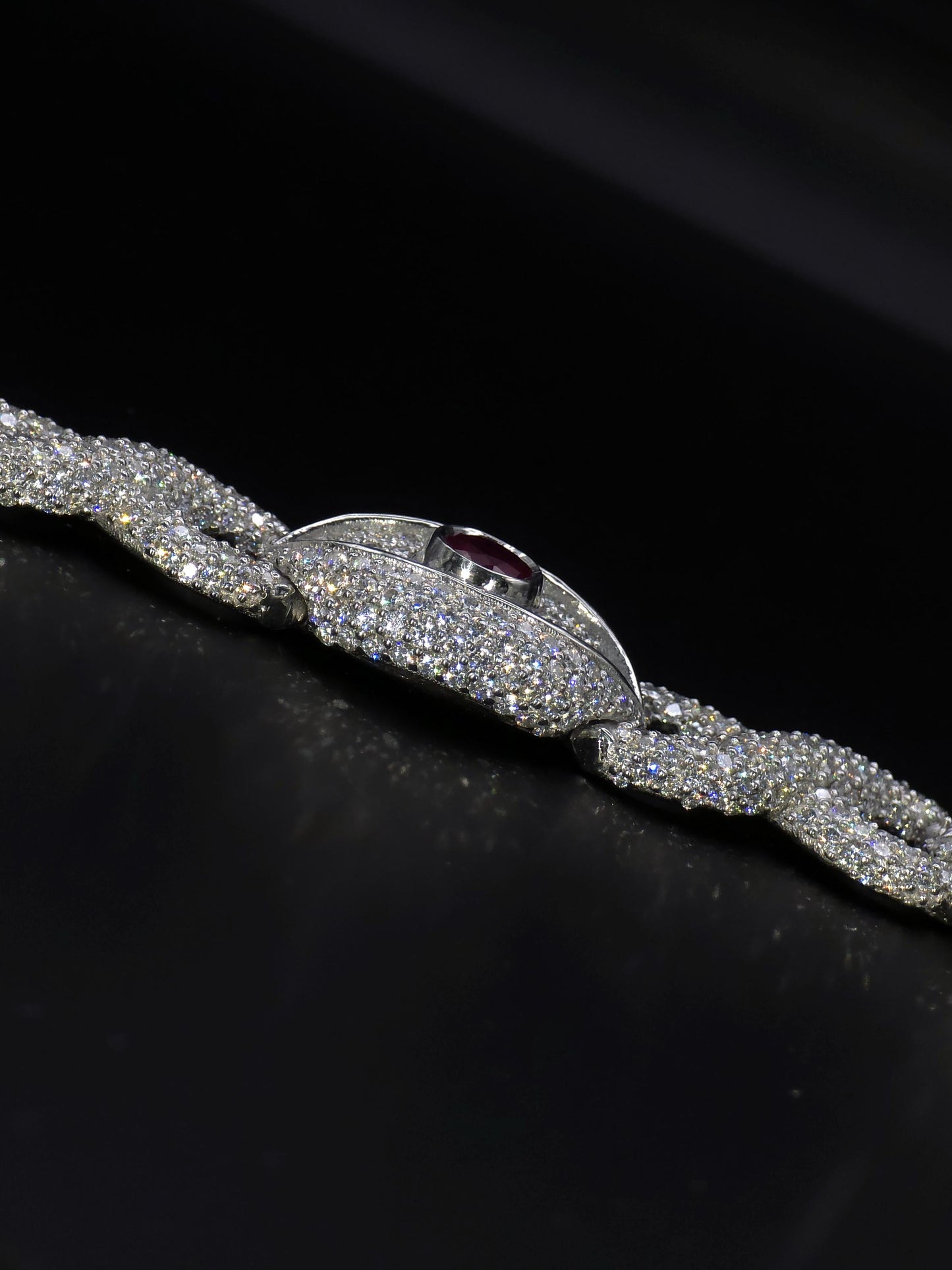 Luxury Ruby Evil Eye Bracelet | 16mm Wide | VVS1 Moissanite Iced Out Link Bracelet | 925 Sterling Silver | Hip Hop Jewelry for Men & Women