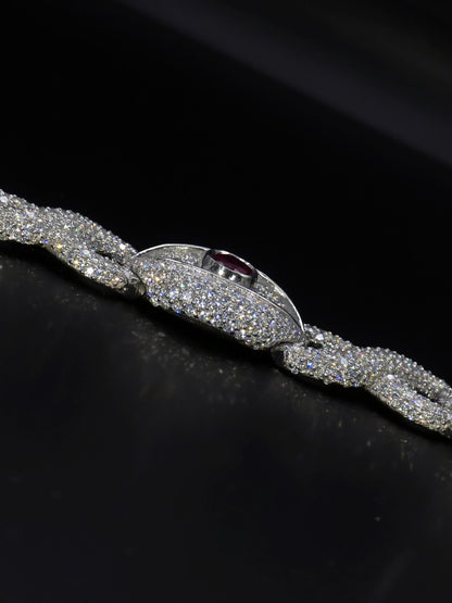 Luxury Ruby Evil Eye Bracelet | 16mm Wide | VVS1 Moissanite Iced Out Link Bracelet | 925 Sterling Silver | Hip Hop Jewelry for Men & Women