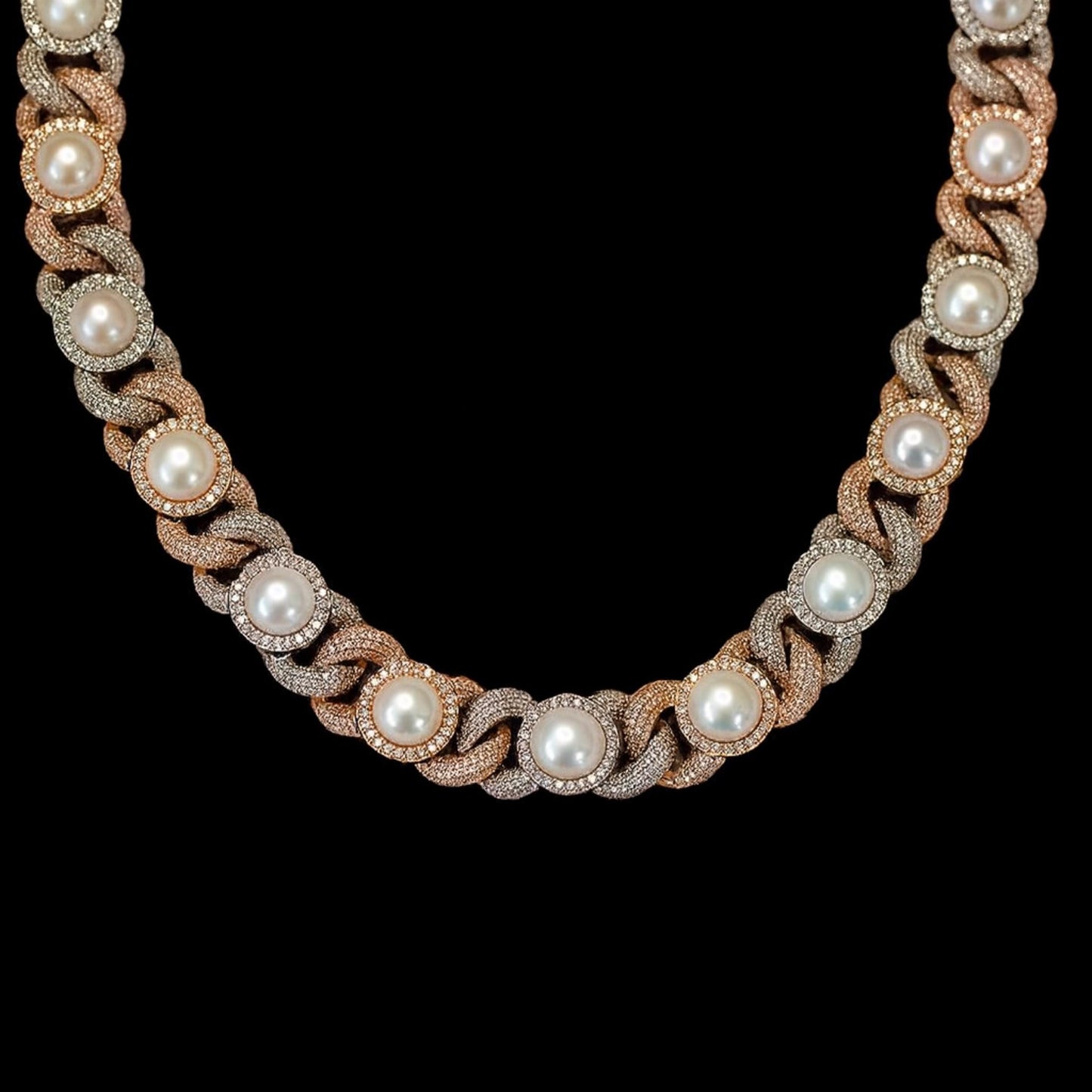 Luxury Pearl Cuban Link Chain | Iced Out Moissanite & Pearl Necklace | Hip Hop Statement Jewelry | 925 Sterling Silver