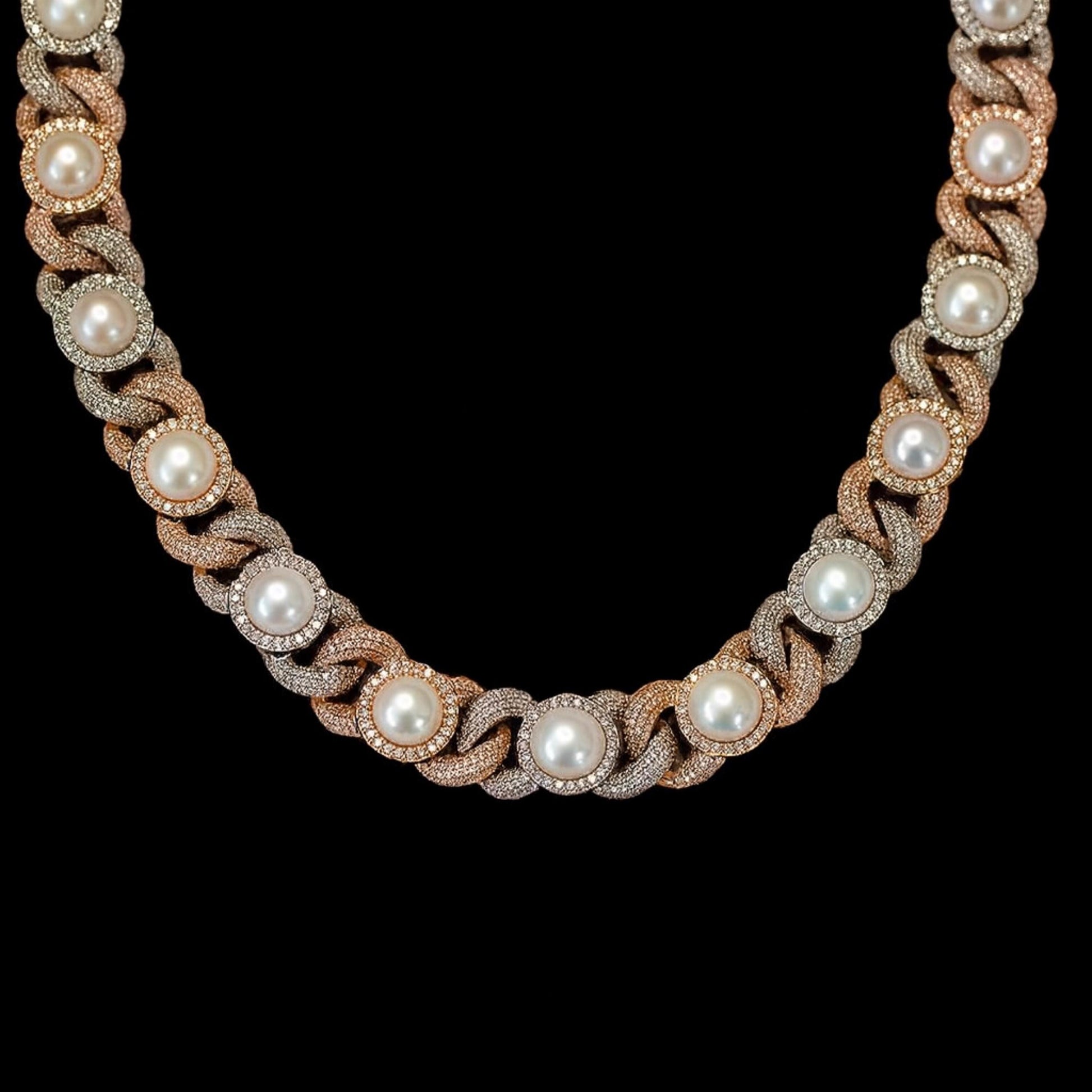 Luxury Pearl Cuban Link Chain | Iced Out Moissanite & Pearl Necklace | Hip Hop Statement Jewelry | 925 Sterling Silver