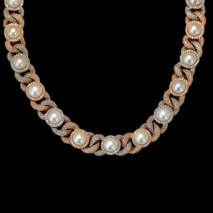 Luxury Pearl Cuban Link Chain | Iced Out Moissanite & Pearl Necklace | Hip Hop Statement Jewelry | 925 Sterling Silver