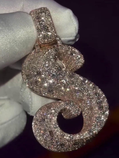 Custom Initial "S" Pendant | 925 Sterling Silver | VVS Moissanite | 3D Letter Pendant | Mosaic Setting Iced Out Hip Hop Jewelry