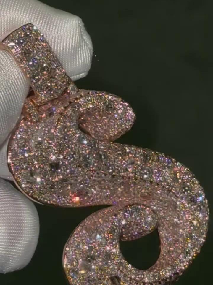 Custom Initial "S" Pendant | 925 Sterling Silver | VVS Moissanite | 3D Letter Pendant | Mosaic Setting Iced Out Hip Hop Jewelry