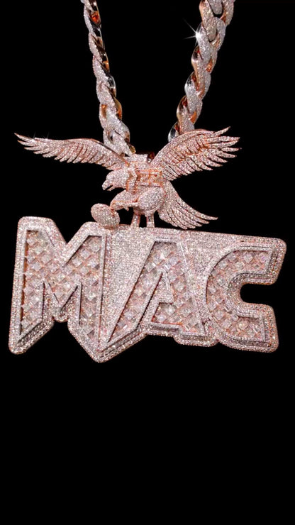 Custom Iced Out Pendant | Raised Princess & Baguette VVS Moissanite | 925 Sterling Silver | Round Diamond Border | Luxury Hip Hop Jewelry