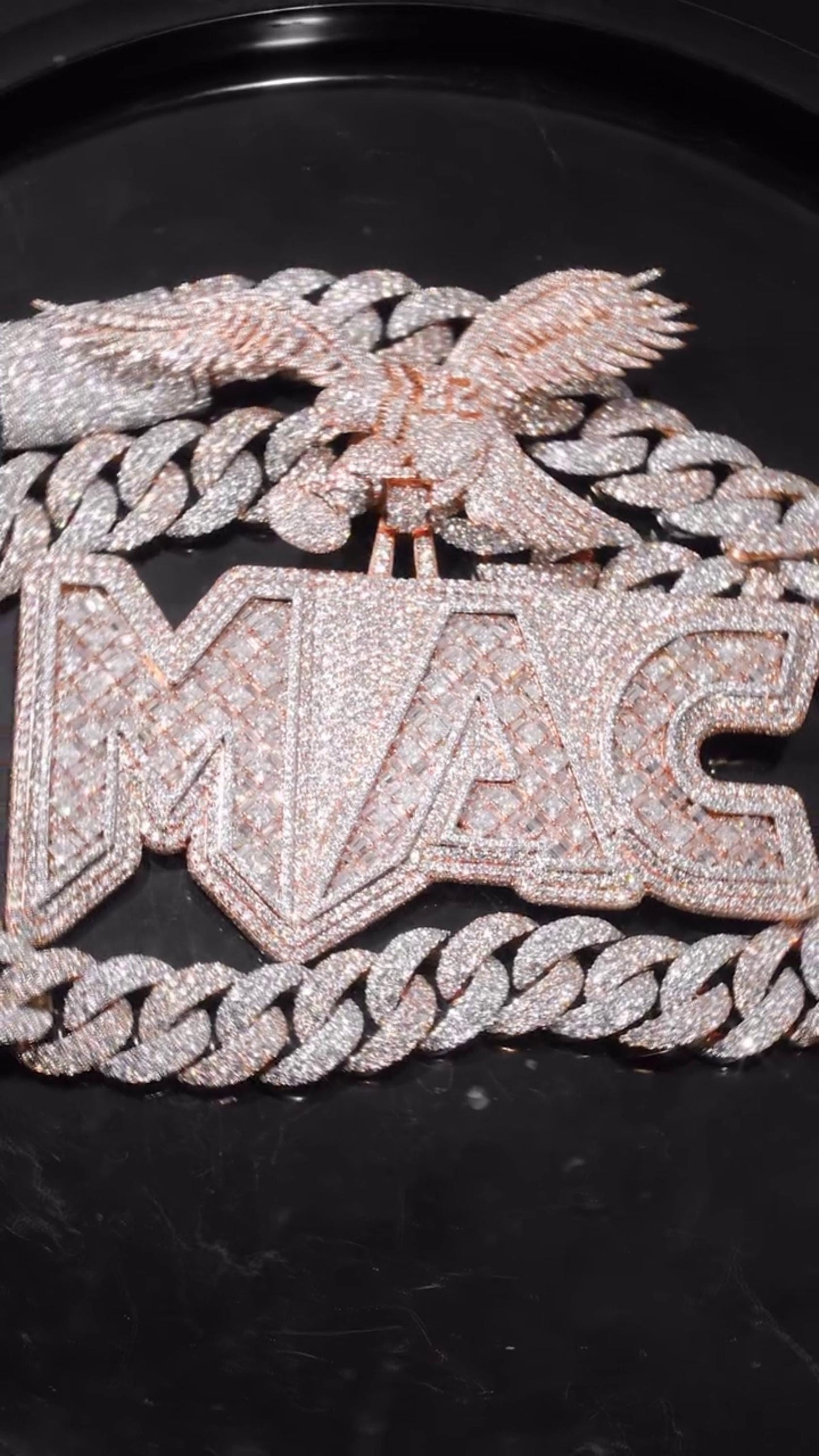 Custom Iced Out Pendant | Raised Princess & Baguette VVS Moissanite | 925 Sterling Silver | Round Diamond Border | Luxury Hip Hop Jewelry